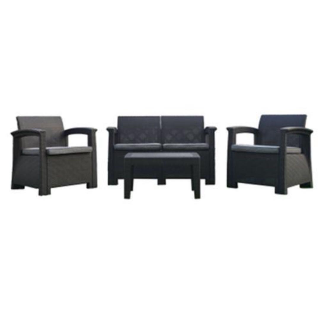 新品　ソファ　ガーデンファニチャー　ファニチャー　ラタン調　4点セット　テーブル