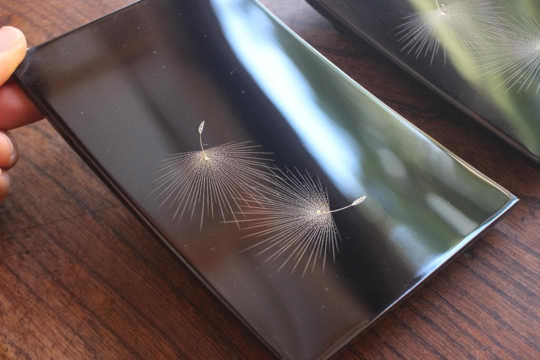 デッドストック！上質黒漆に極上綿毛沈金の映える銘々皿5点（検輪島塗菓子皿小皿