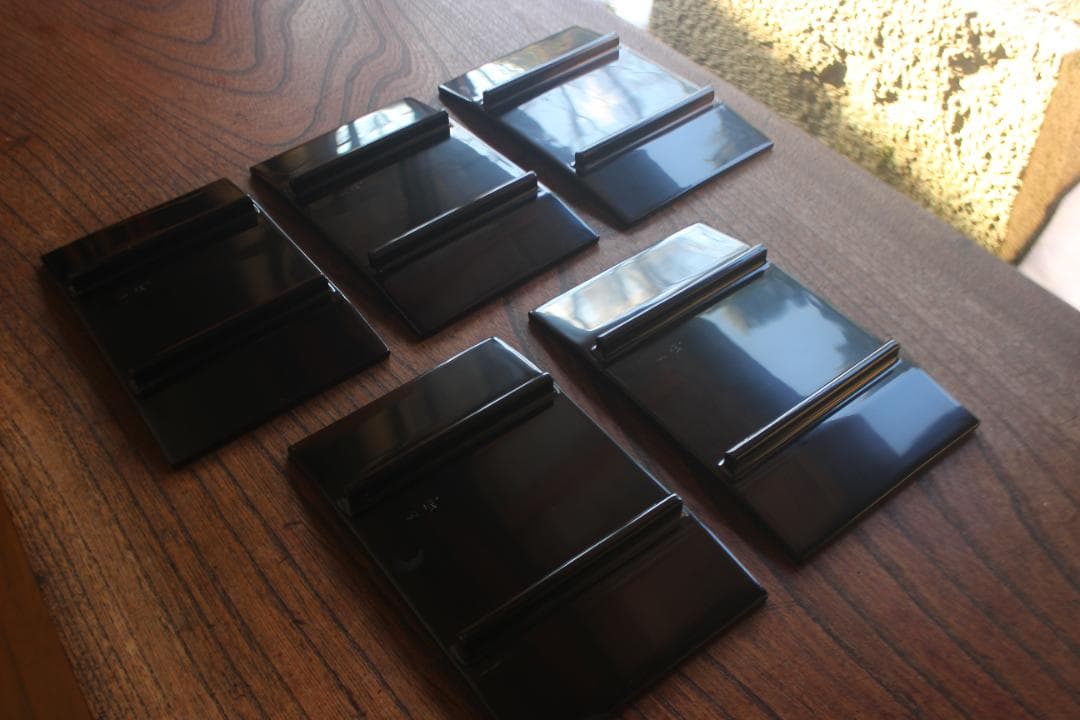 デッドストック！上質黒漆に極上綿毛沈金の映える銘々皿5点（検輪島塗菓子皿小皿