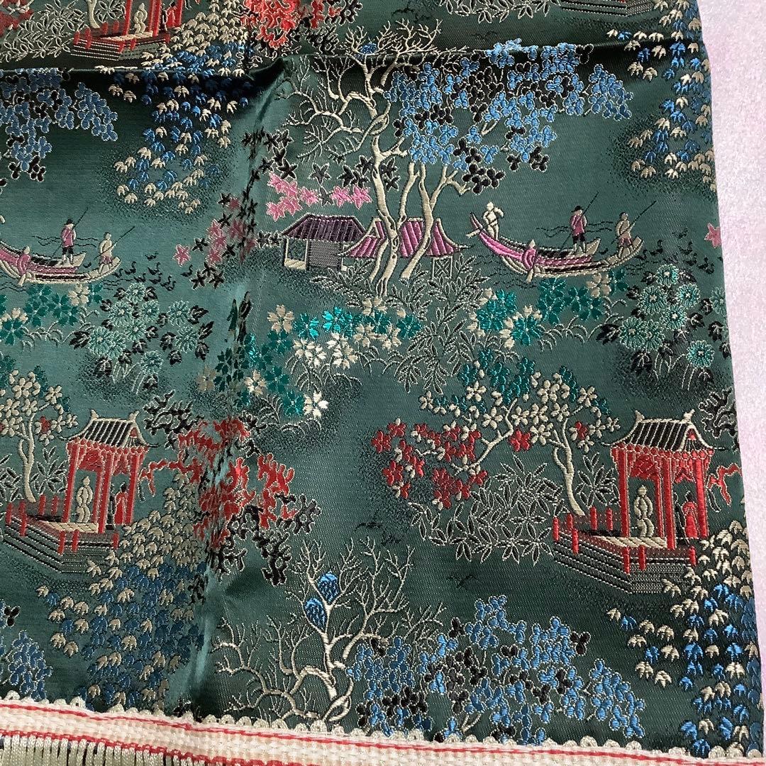 【未使用品】中国刺繍 テーブルリネン フリンジ付きテーブル掛け テーブルクロス