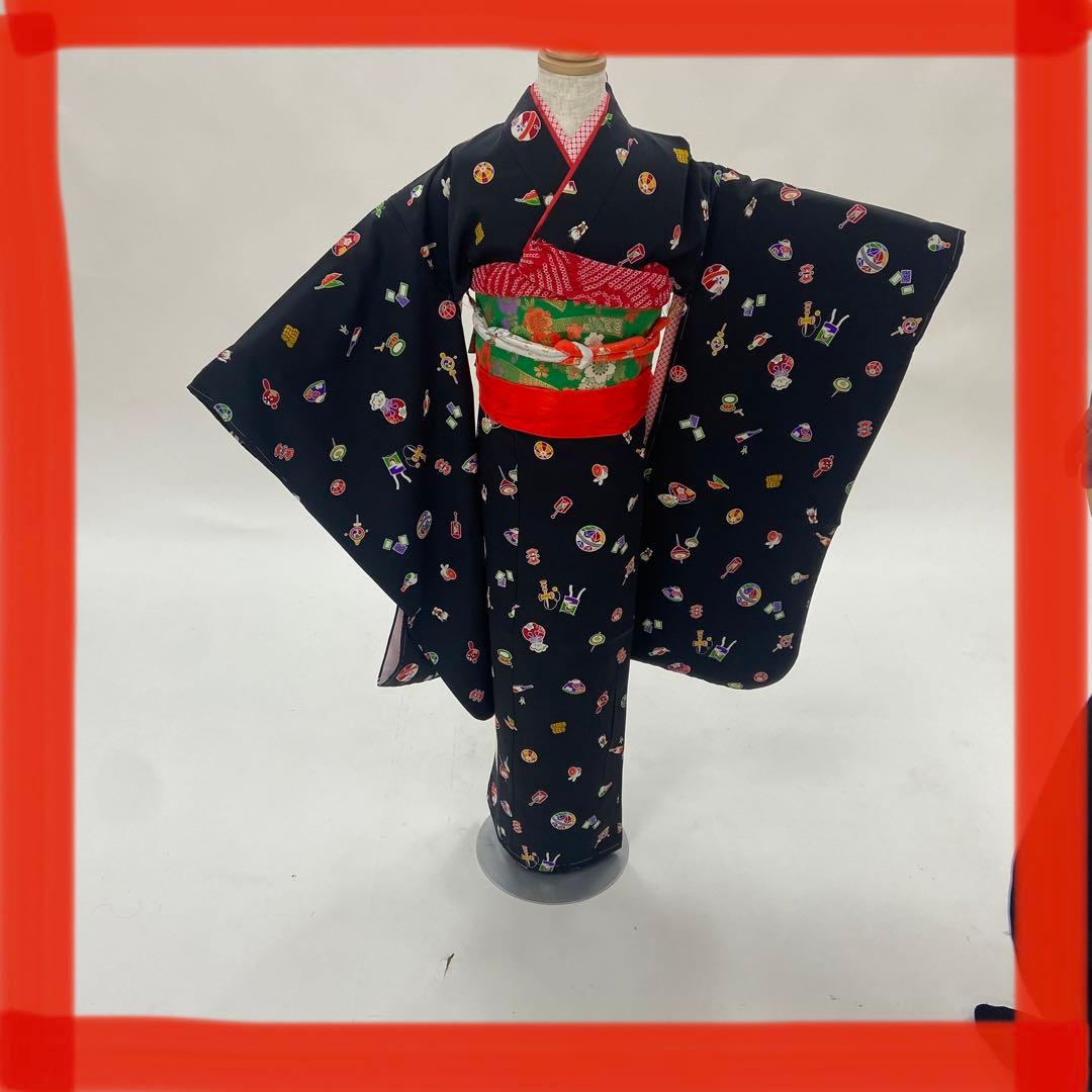 七五三　着物　七歳　フルセット　新品　未使用　正絹　黒　豪華　7歳　女の子