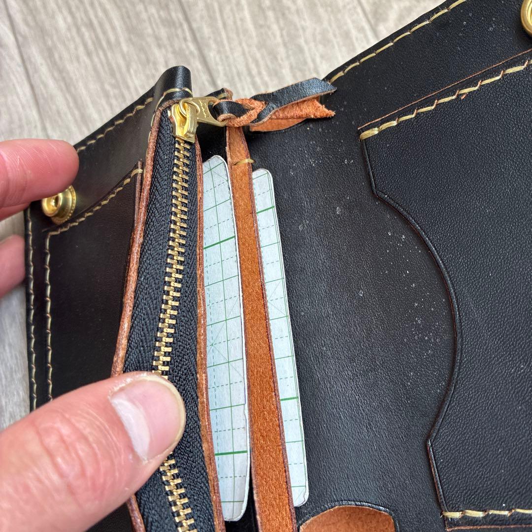 【受注生産】茶芯ミドルトラッカーウォレット　真鍮　お札を折らずに収納　タイプA