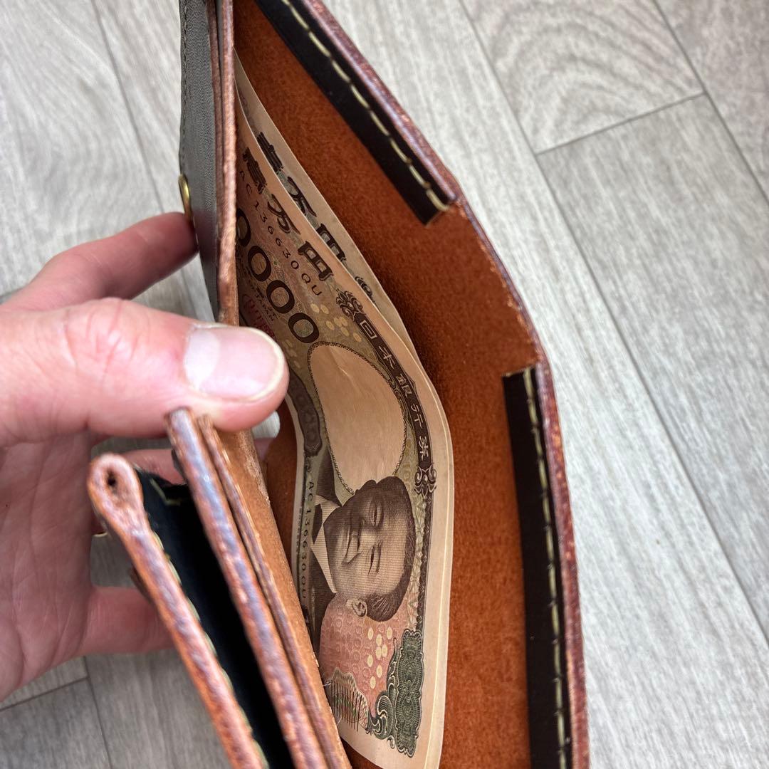 【受注生産】茶芯ミドルトラッカーウォレット　真鍮　お札を折らずに収納　タイプA