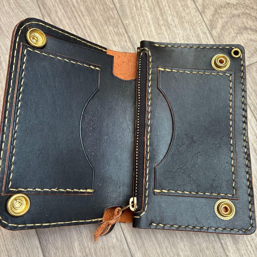 【受注生産】茶芯ミドルトラッカーウォレット　真鍮　お札を折らずに収納　タイプA