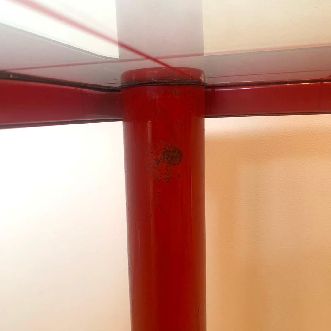 80年代 当時物 ファンシー レトロ ポップ ガラス テーブル 赤