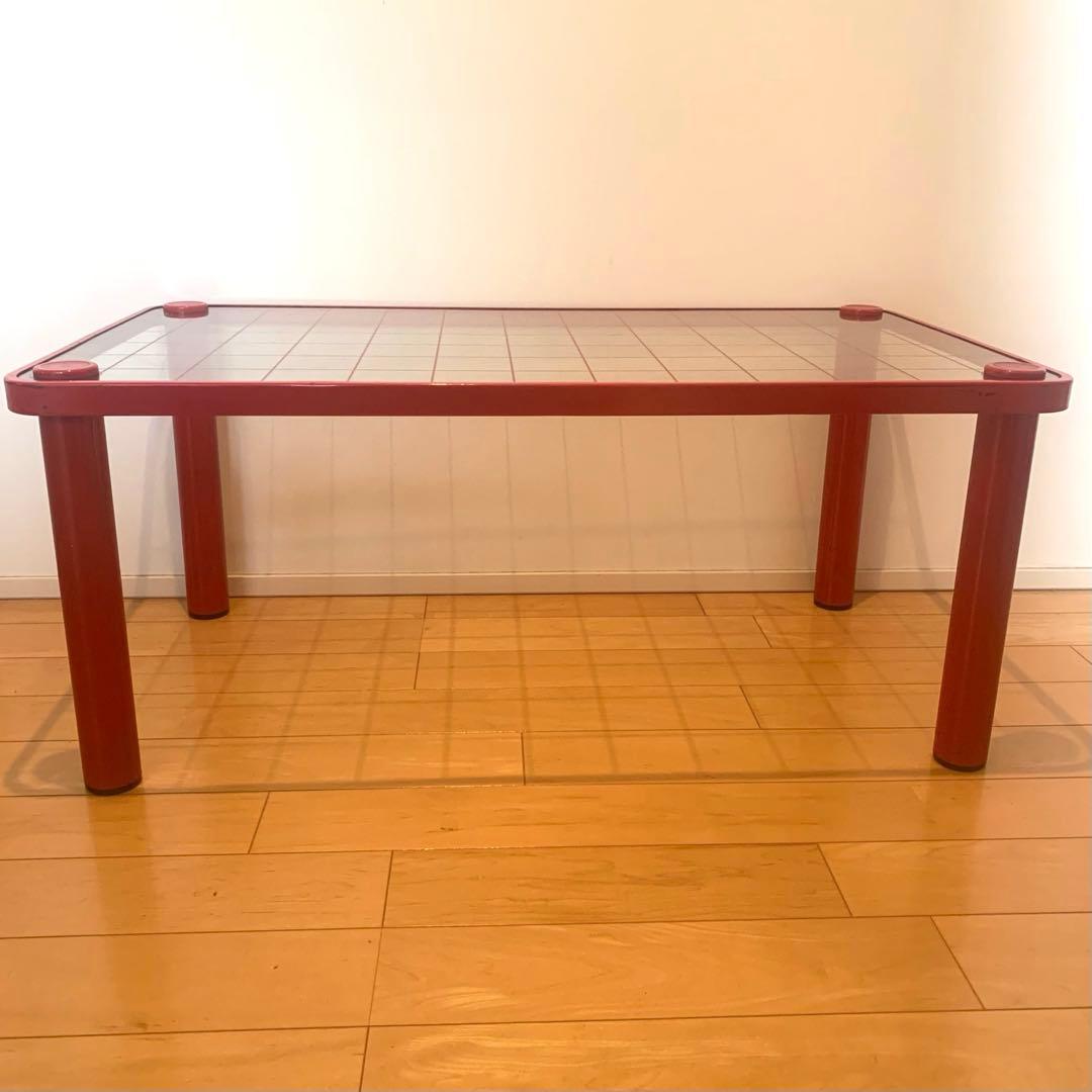 80年代 当時物 ファンシー レトロ ポップ ガラス テーブル 赤