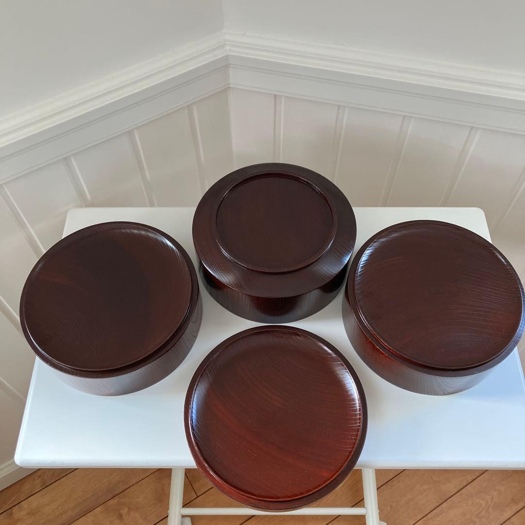 樹齢200年奥￼飛騨の天然木工芸品　乾燥4年ケヤキ重箱 3段 ダークブラウン