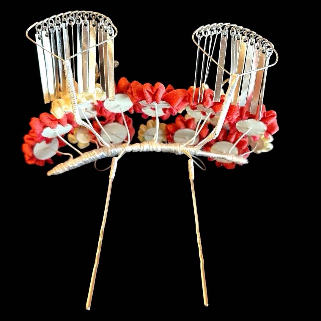 勝山髪飾り 七五三 7歳 (濃いピンク×クリーム色) 蝶