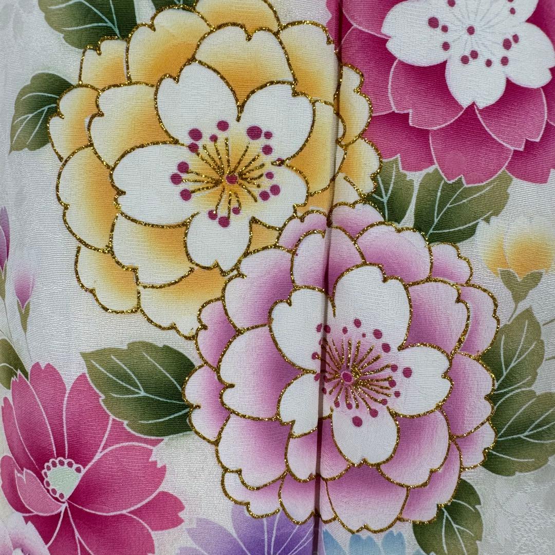 京都きもの友禅　豪華振袖8点フルセット　正絹 　成人式　お正月　パーティ　白地