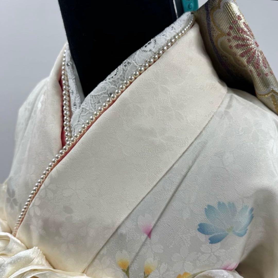 京都きもの友禅　豪華振袖8点フルセット　正絹 　成人式　お正月　パーティ　白地