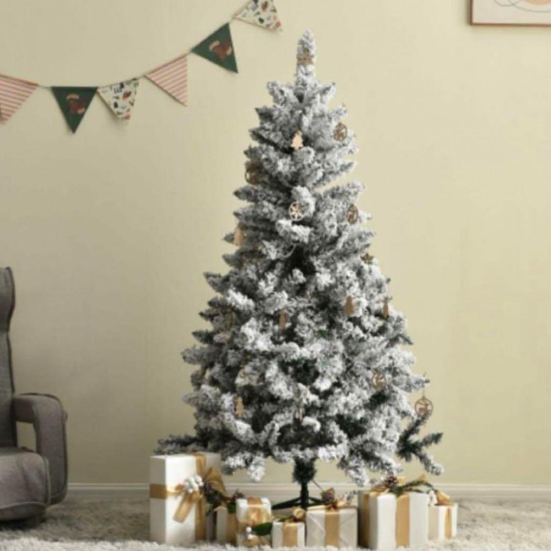 ホワイト クリスマスツリー スノーツリー LEDライト付き 180cm ツリー