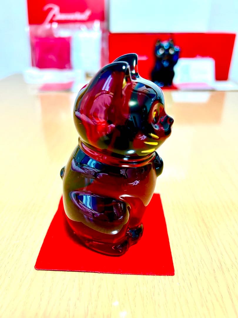 Baccarat バカラ 招き猫 レッド ブルー 2体 新品座布団2枚 付属品有