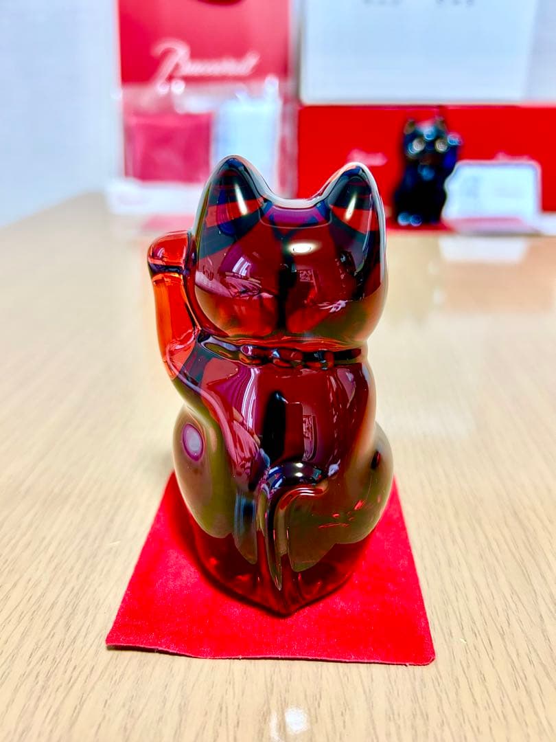 Baccarat バカラ 招き猫 レッド ブルー 2体 新品座布団2枚 付属品有