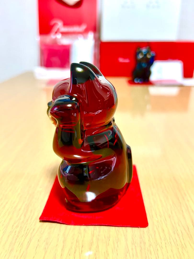 Baccarat バカラ 招き猫 レッド ブルー 2体 新品座布団2枚 付属品有