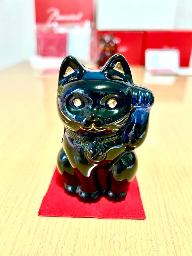 Baccarat バカラ 招き猫 レッド ブルー 2体 新品座布団2枚 付属品有