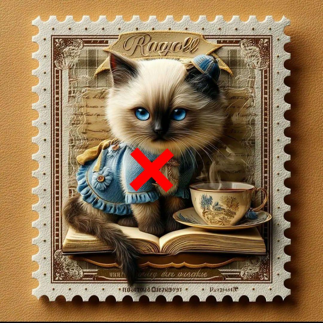 にゃんこ切手パネル生地　ハンドメイド