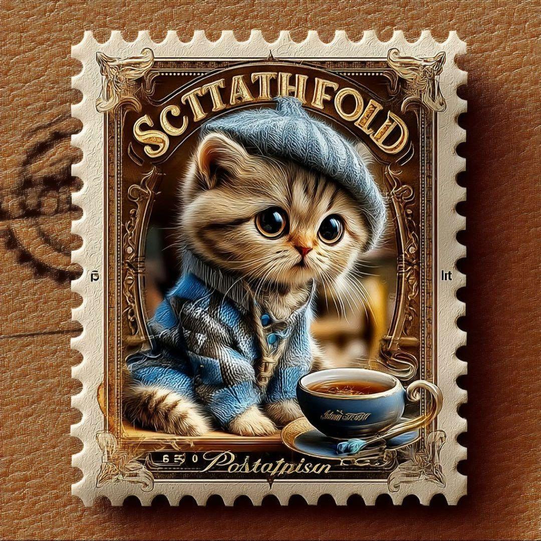 にゃんこ切手パネル生地　ハンドメイド