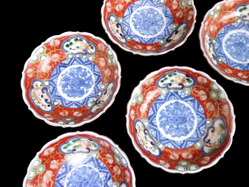 大聖寺伊万里　金襴手　金唐草に亀甲紋の図　４寸皿　５枚　A542AS-DAy