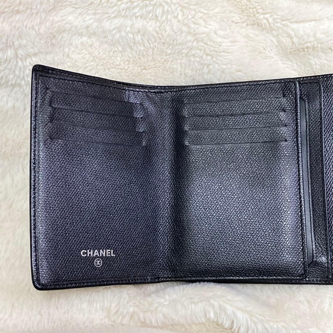 【美品】 CHANEL シャネル 三つ折り財布 レザー ブラック ココボタン