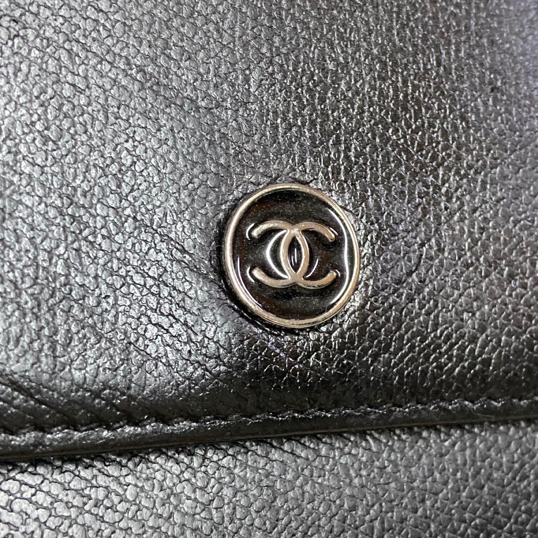 【美品】 CHANEL シャネル 三つ折り財布 レザー ブラック ココボタン