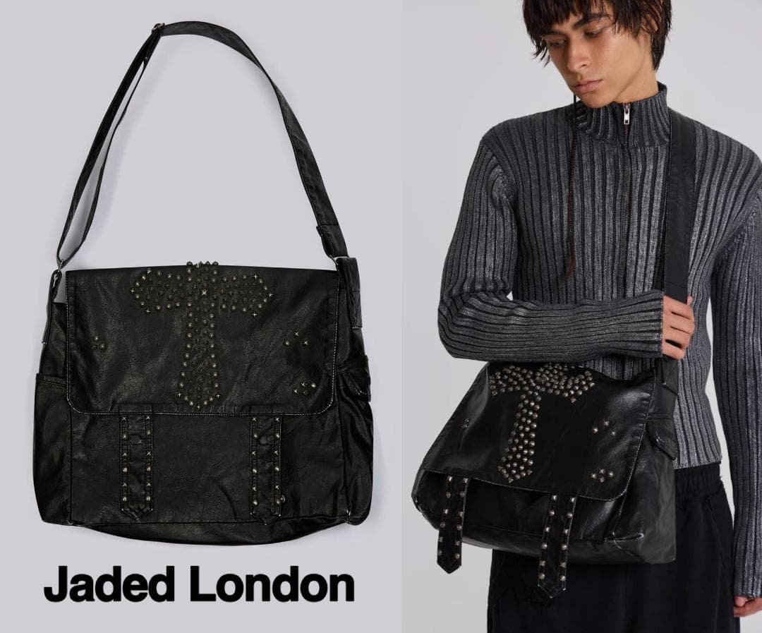 ★新品/JADED LONDON/CROSSスタッズメッセンジャーバッグ/B★