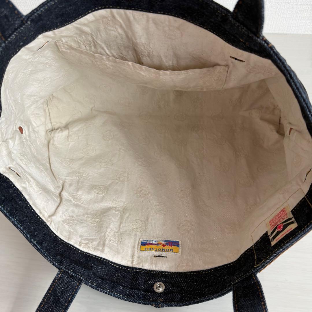 桃太郎ジーンズ　デニム　トートバッグ　出陣　濃紺　インディゴ　内側総柄　A4対応