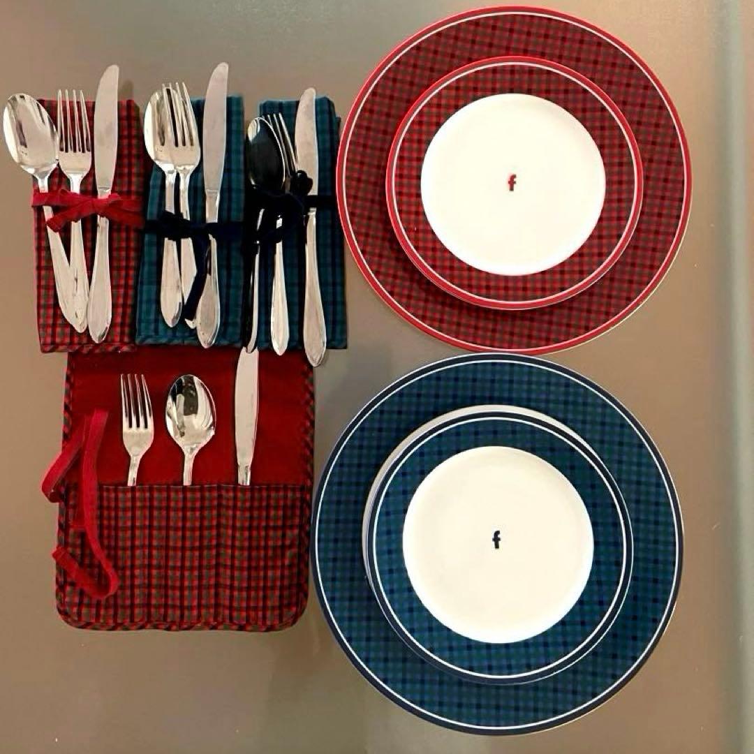 familiar☆レア　食器セット　ファミリアチェック　限定品　お皿　カトラリー