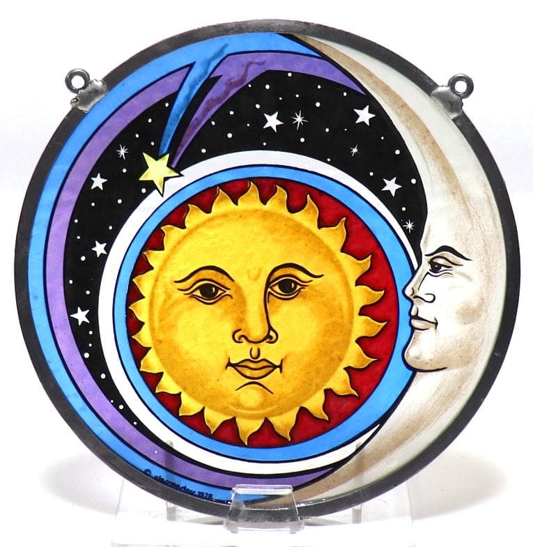 太陽&月&星 ヴィンテージ ステンドグラス 中世 ヨーロッパ 初期作品 レア