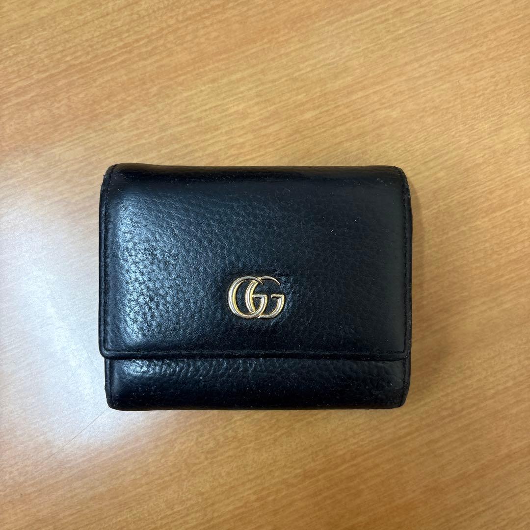 GG 黒 レザー 三つ折り財布