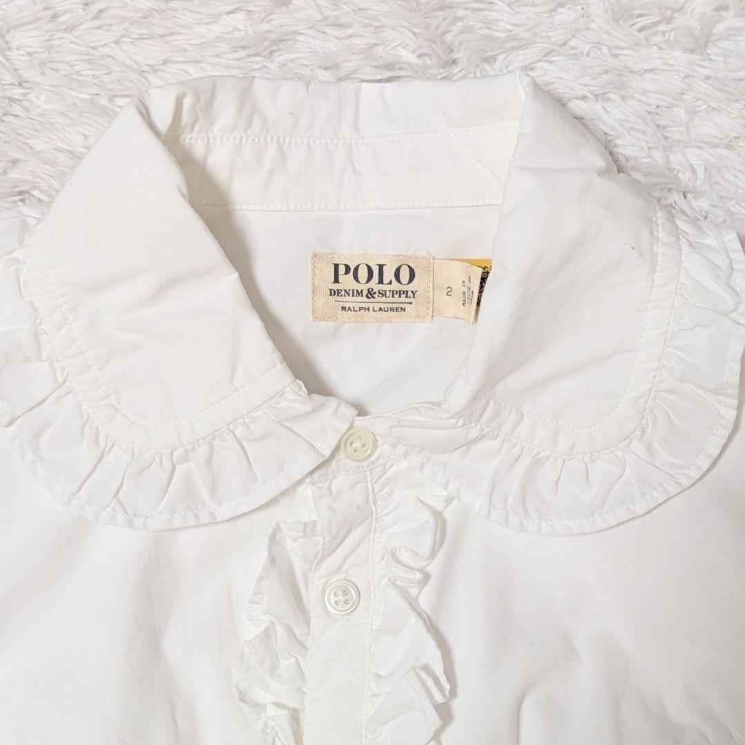 極美品◎デニムアンドサプライ ポロラルフローレン フリルブラウス 現行 M 白