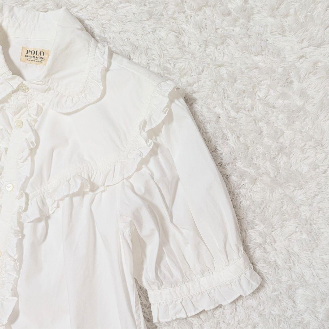 極美品◎デニムアンドサプライ ポロラルフローレン フリルブラウス 現行 M 白