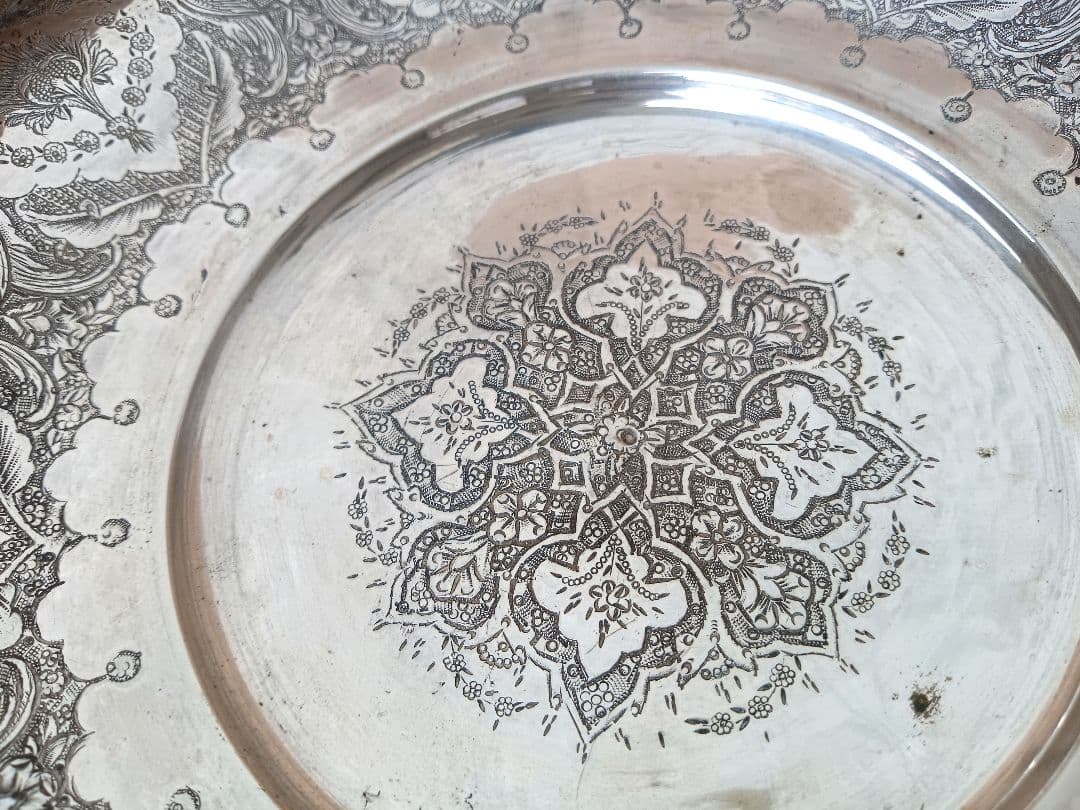 純銀925 ペルシャ アラベスク模様 皿 刻印 アンティーク シルバー レア