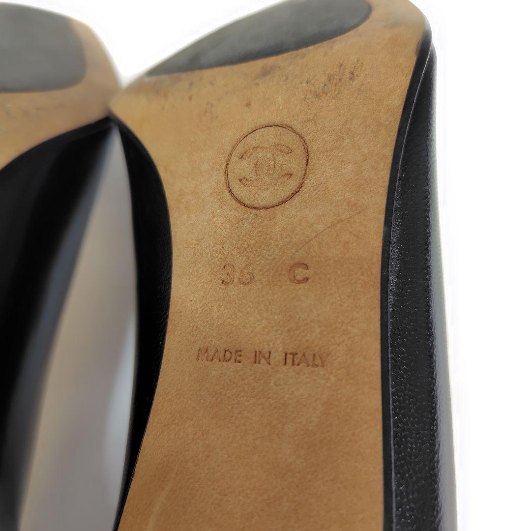 ★美品★シャネル パンプス 36C ココマーク エンボス スクエア レザー