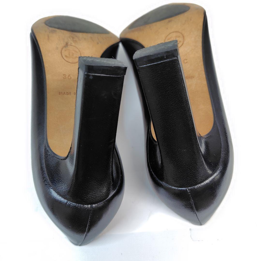 ★美品★シャネル パンプス 36C ココマーク エンボス スクエア レザー