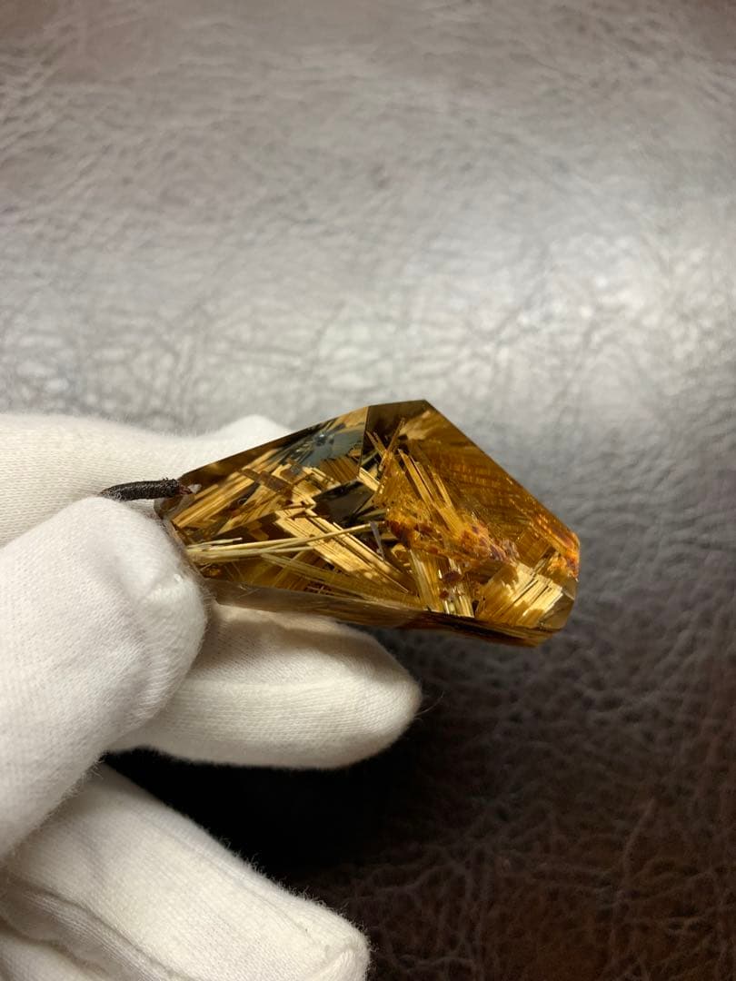 天然ルチルクォーツ 多面カット ペンダントトップ 金針水晶