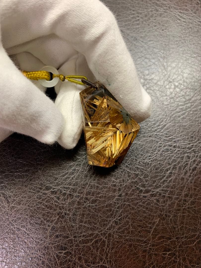 天然ルチルクォーツ 多面カット ペンダントトップ 金針水晶