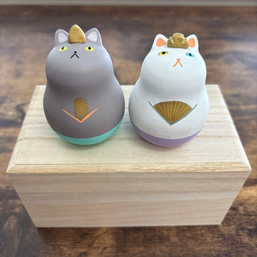 ねこマトリョーシカ　木製　白グレー