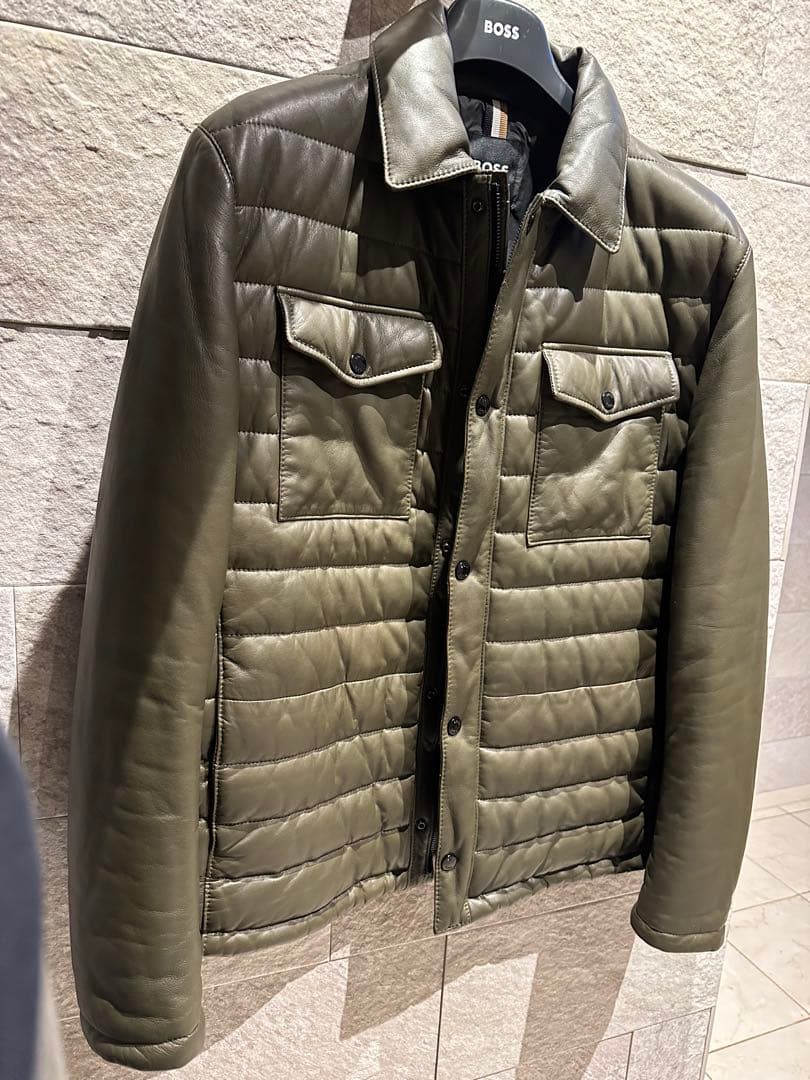 ★S★BOSSヒューゴボス★カーキレザージャケット★50