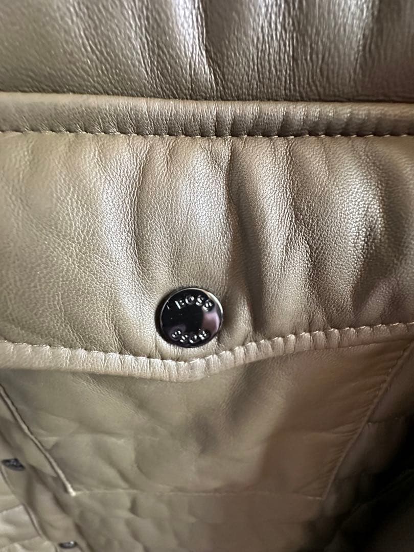 ★S★BOSSヒューゴボス★カーキレザージャケット★50