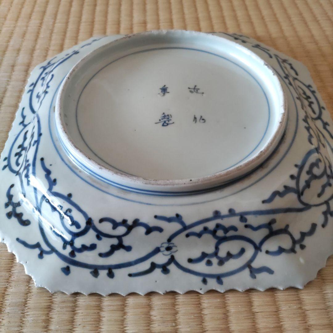 伊万里　線描き　八角形皿 鳳凰