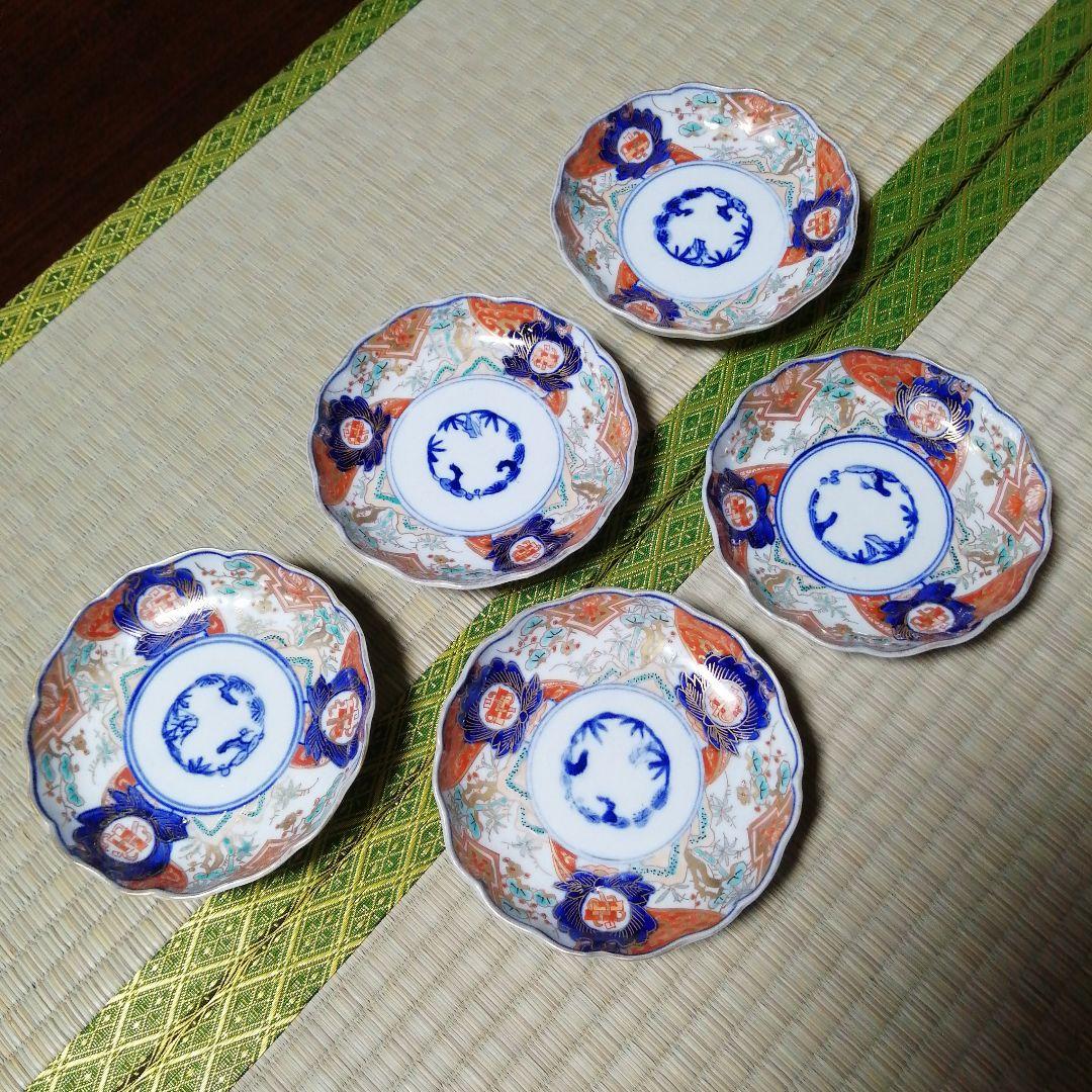 古伊万里　金彩輪花縁小皿　5枚　11.5cm　幕末～明治期