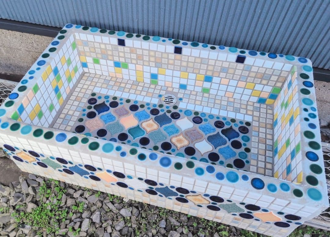 早い物勝ち！レトロタイルシンク！サイズ深型特大（ブルージュエル）一点物