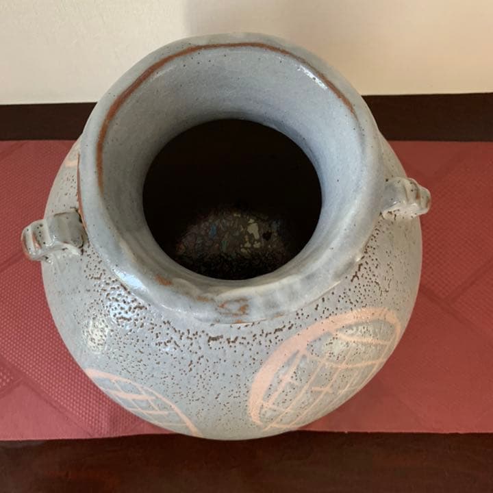 藤原敬介　鼠志野　耳付壺　備前焼　志野焼