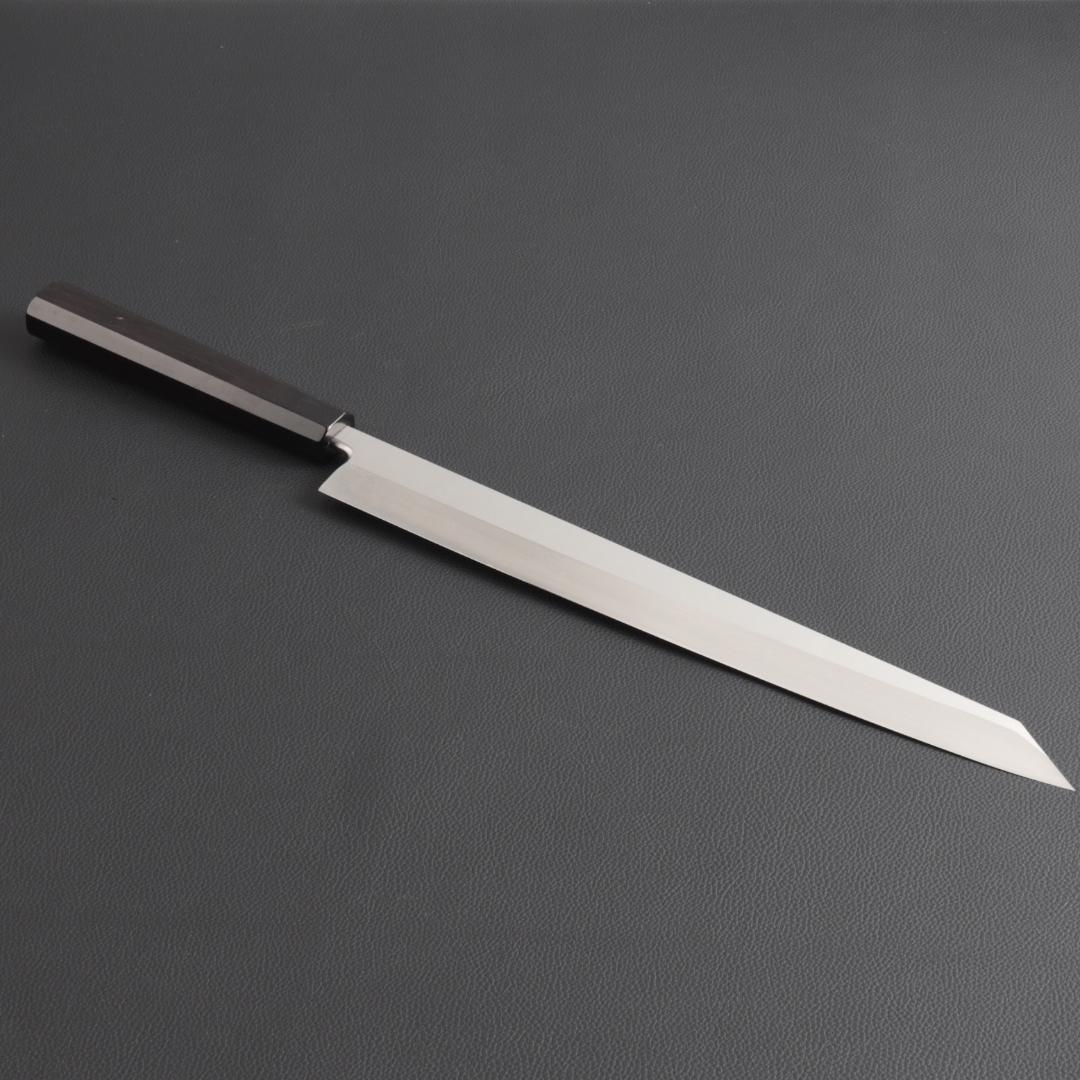 9824 切付柳刃包丁 尺一 刃は究極の切れ味 刺身包丁 黒檀黒水牛角八角柄