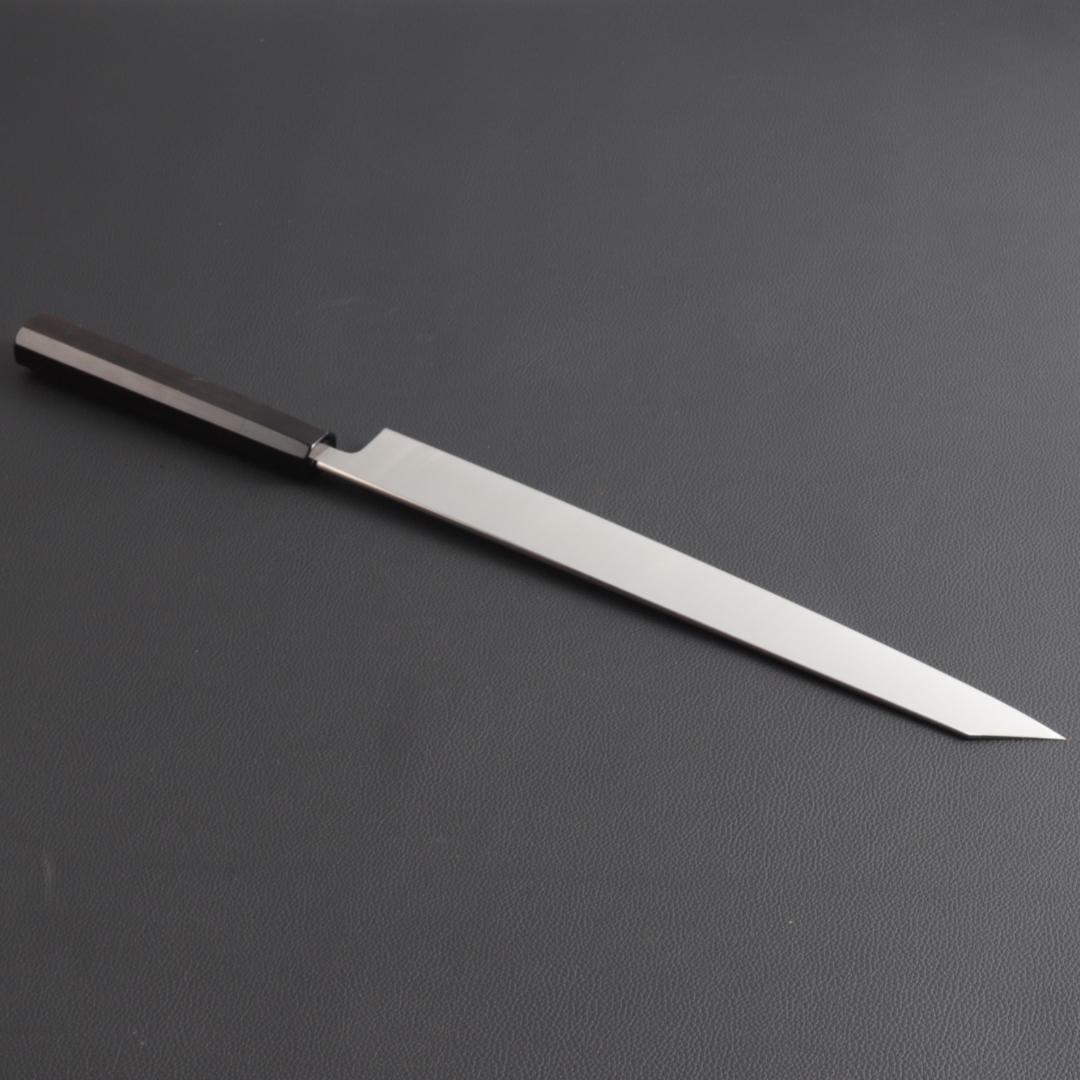 9824 切付柳刃包丁 尺一 刃は究極の切れ味 刺身包丁 黒檀黒水牛角八角柄