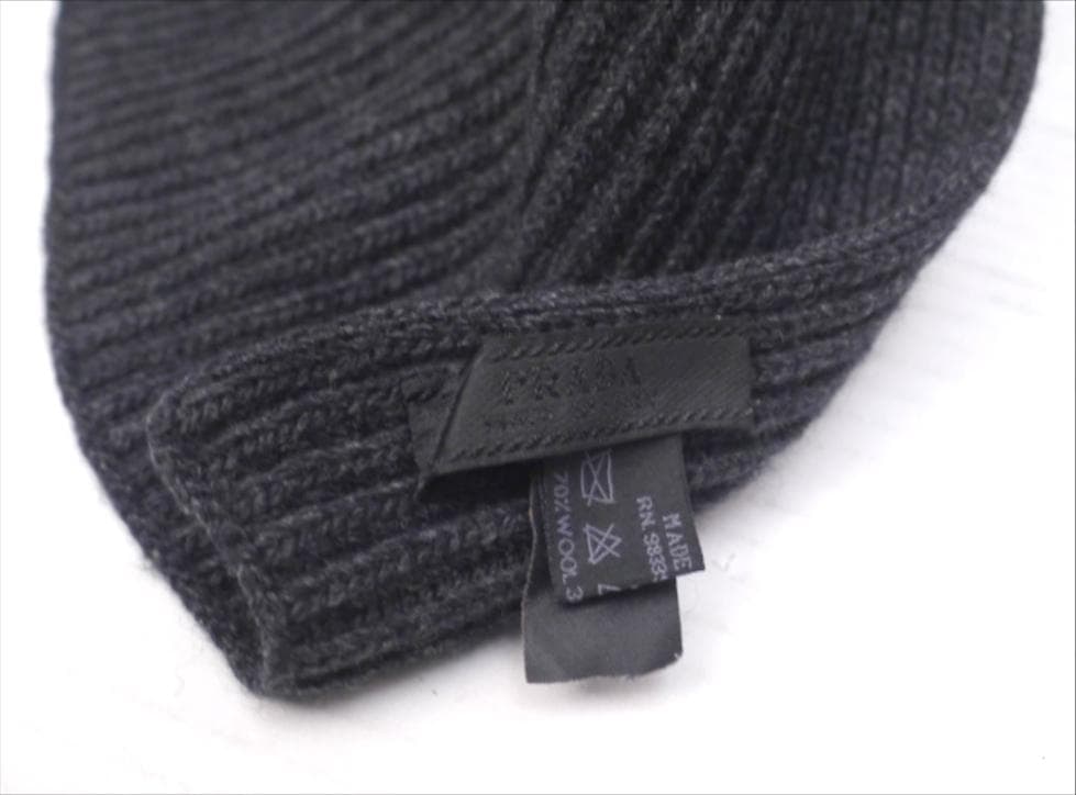 ◆ PRADA プラダ RN.98339 カシミヤ混ウール ニット マフラー 灰