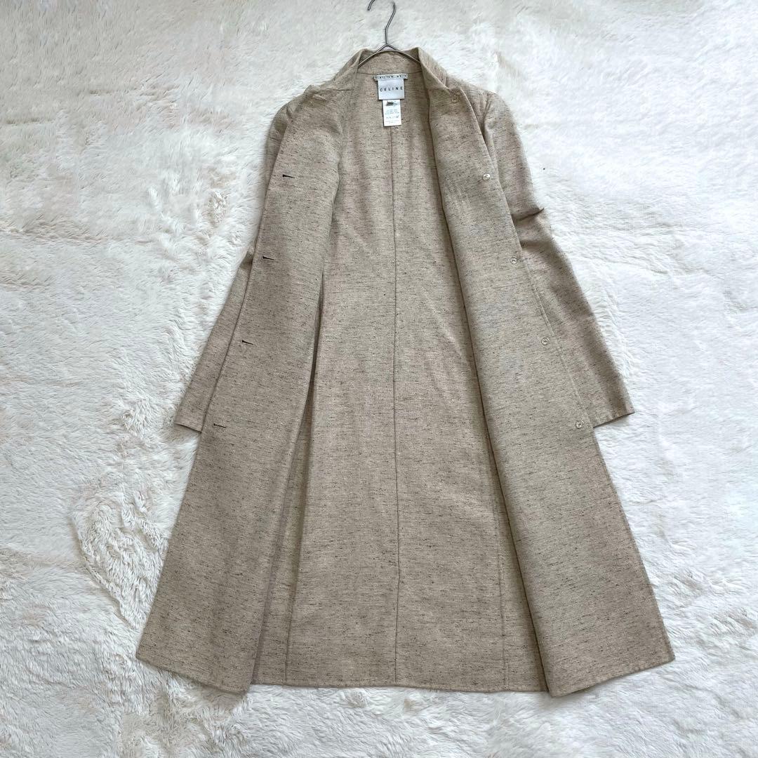 CELINE セリーヌ　ロングリバーコート　薄手　シルク　ウール　ツイード　３６