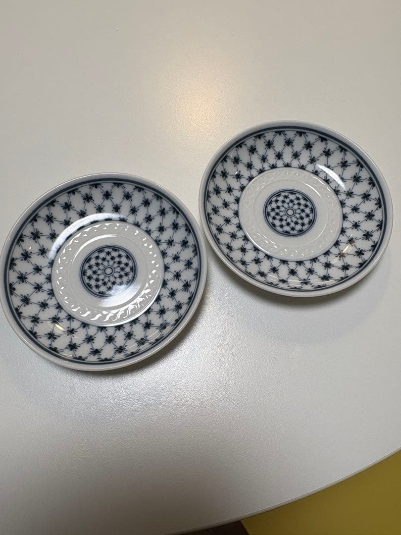 Richard Ginori 青白い幾何学模様皿 2枚セット　直径14cmほど