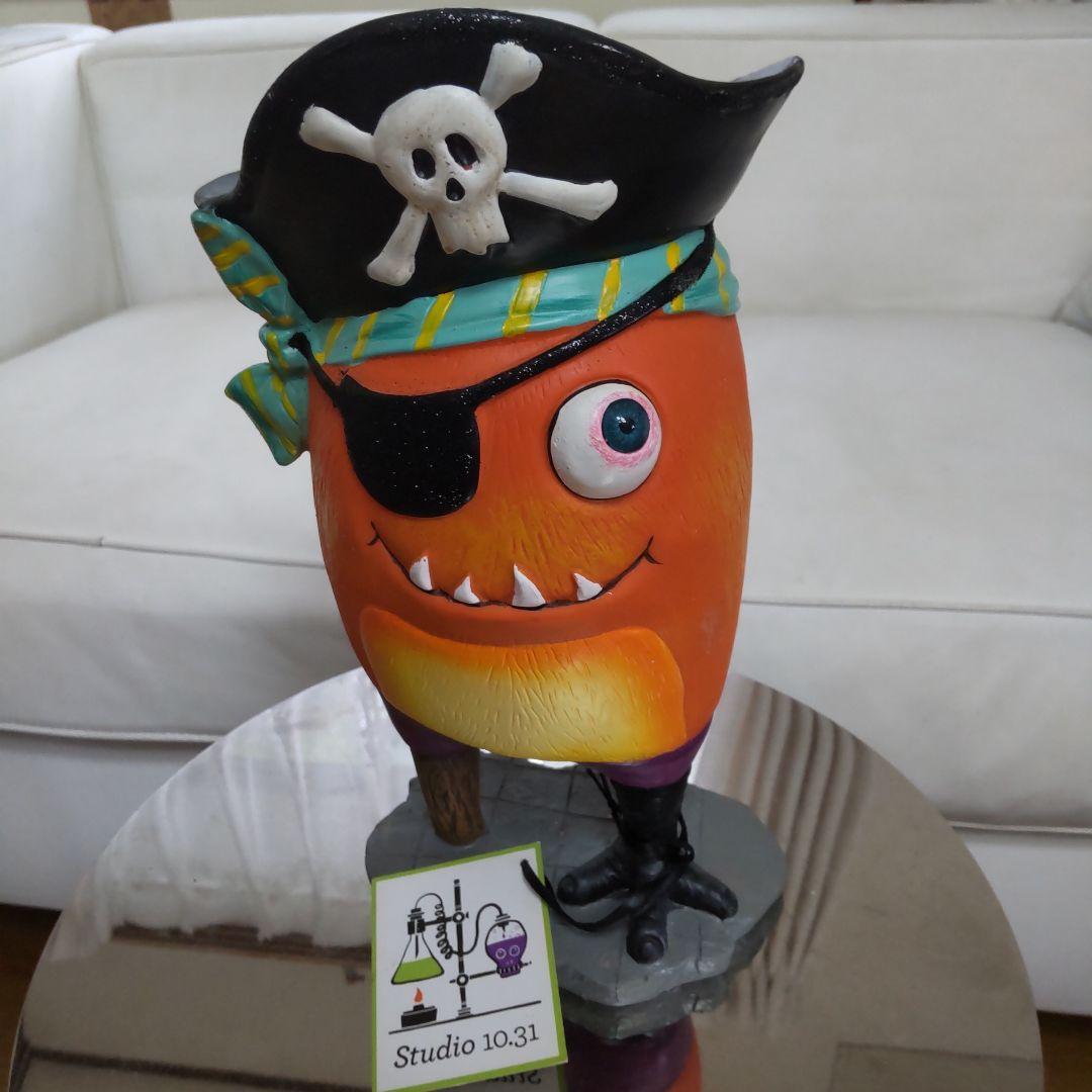 ハロウィン かぼちゃ 鳥 木製 船長 片目 片足 インテリア 置物 どくろ帽子