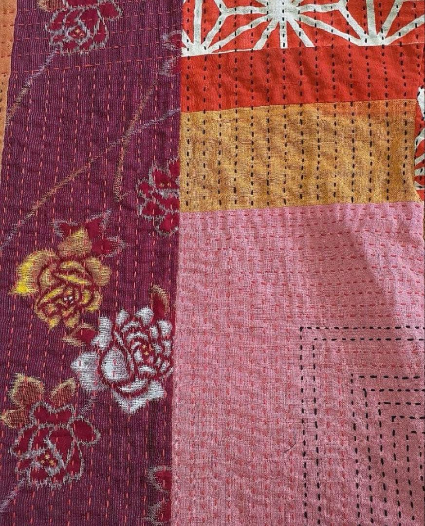 古布リメイク紅花染め 花柄トップス刺し子